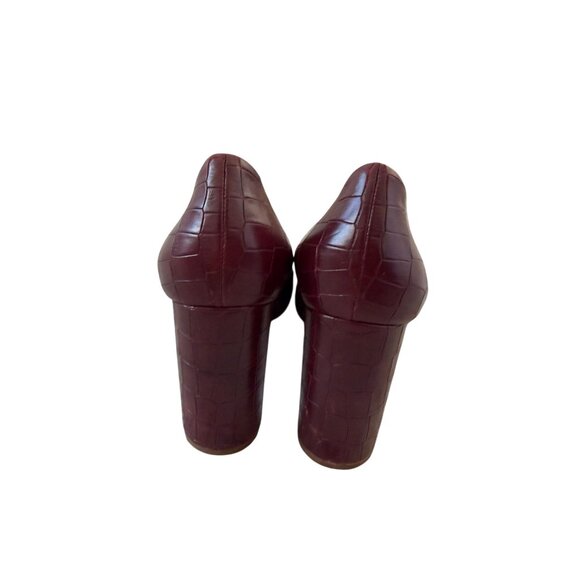 M GEMI Burgundy Croc Embossed Leather Heels Size 40 / US 10 - Picture 10 of 11